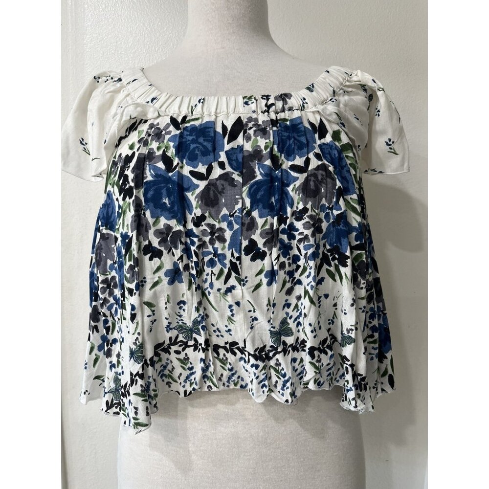 Raga Floral Off‑Shoulder Peasant Crop Top NWT Small Boho Fairy Cottagecore Rayon